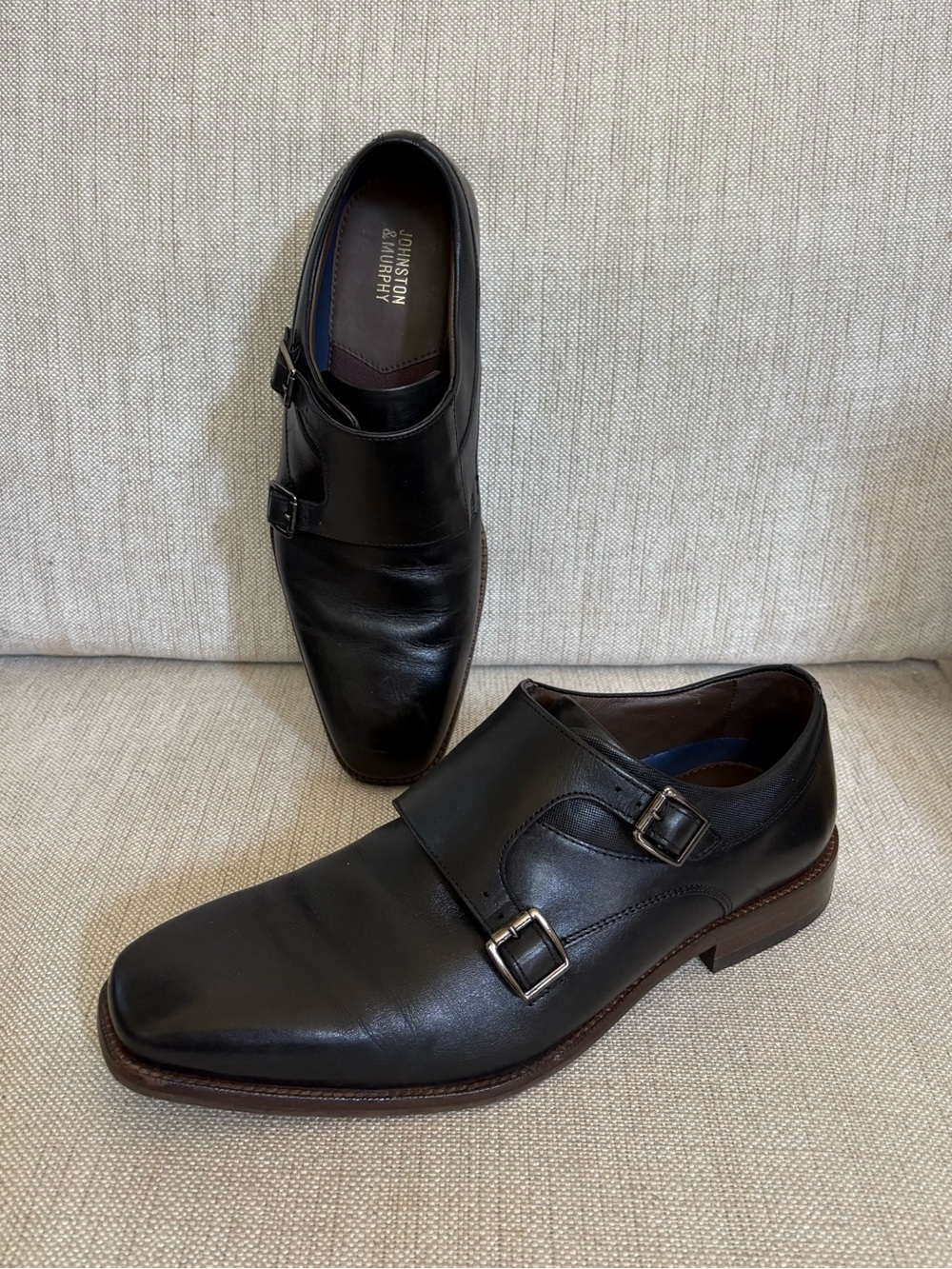 MENS SHOE SIZE 9 M BLACK LEATHER DOUBLE MONK STRAP JOHNSTON & MURPHY
